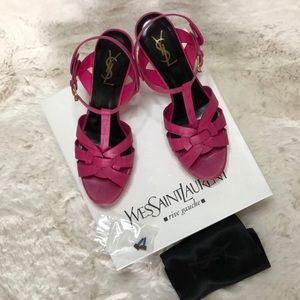 Yves Saint Laurent Bubblegum platform Tribute Heel 75 Croco Embossed YSL